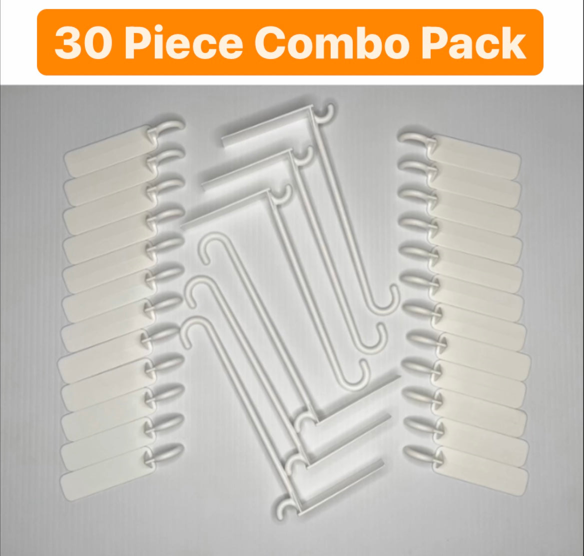 30 Piece) White Combo Pack (24 Flat 3 hooks)(6 3x 8 Flat hooks